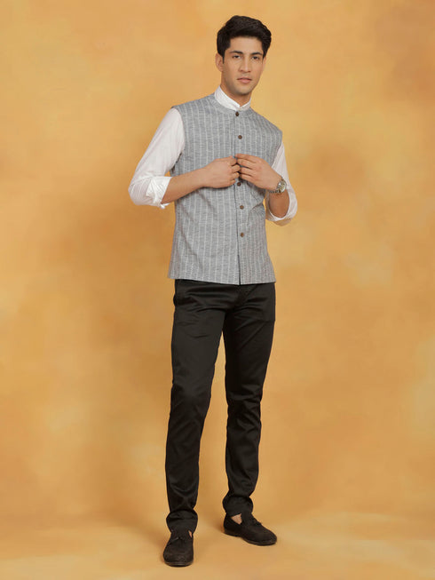 Vastramay Men's Beige Cotton Nehru Jacket